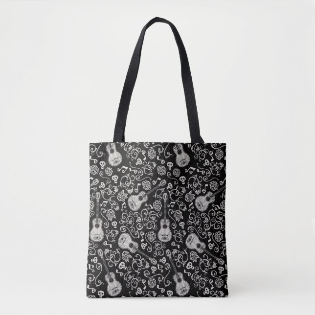 Tote Bag Disney Pixar Coco| Guitare et Motif Rose (Devant)