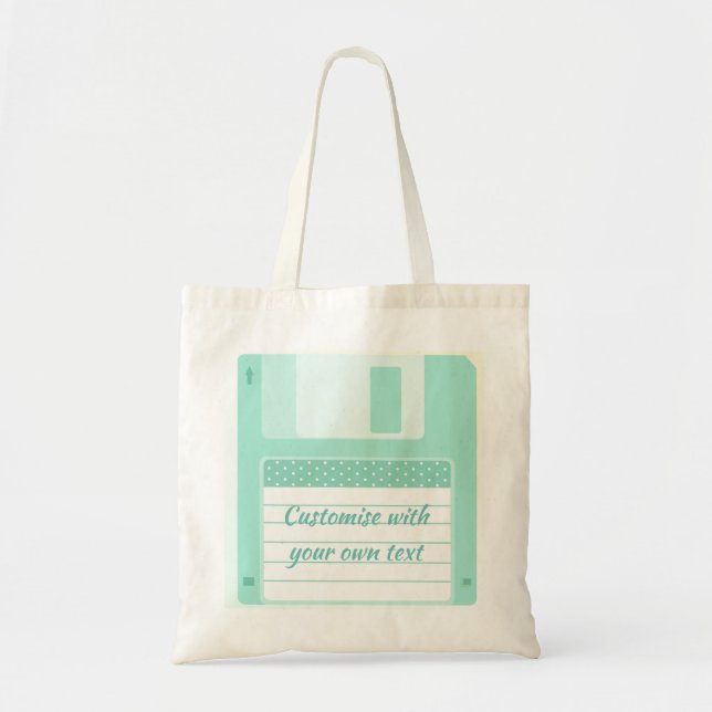 Tote Bag Disquette Turquoise mignonne à Customiser avec son (Devant)