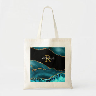 Tote Bag do-it-yourself Nom/Monogram Gold White, Turquoise 