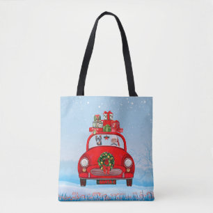 Tote Bag Doberman Chien En Voiture Avec Le Père Noël