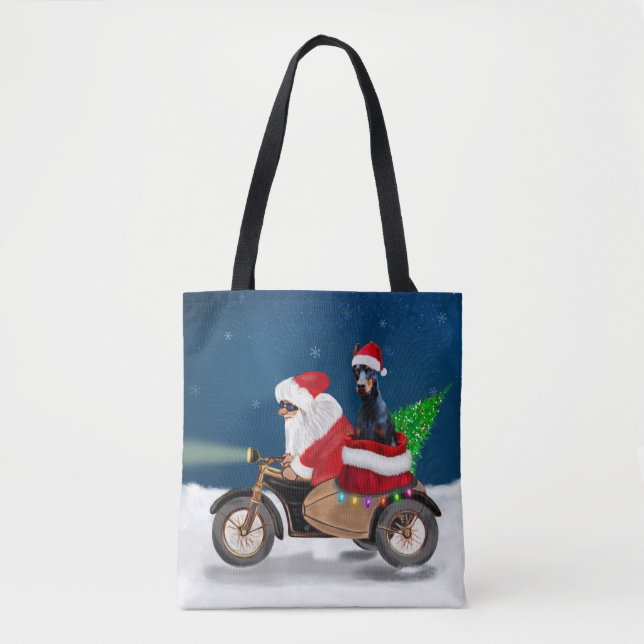 Tote Bag Doberman Chien Noël Père Noël (Devant)