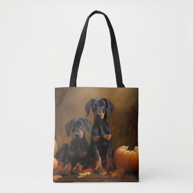 Tote Bag Doberman Chiot Automne Citrouille de plaisir (Devant)