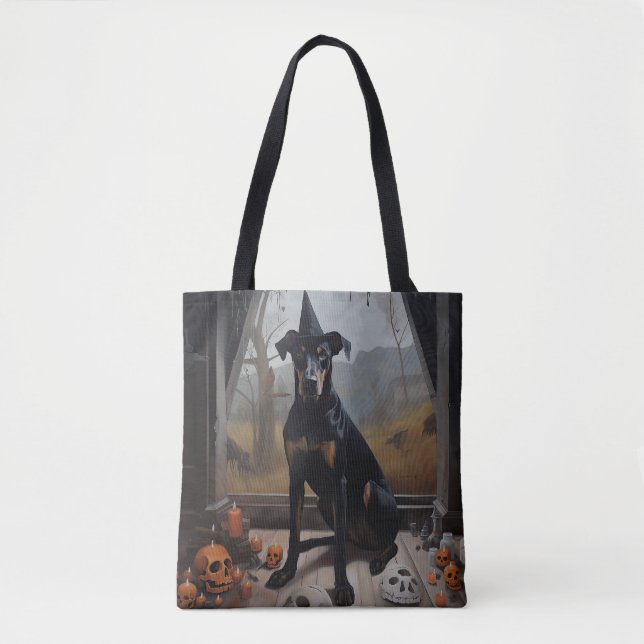 Tote Bag Doberman Citrouille Halloween effroi (Devant)