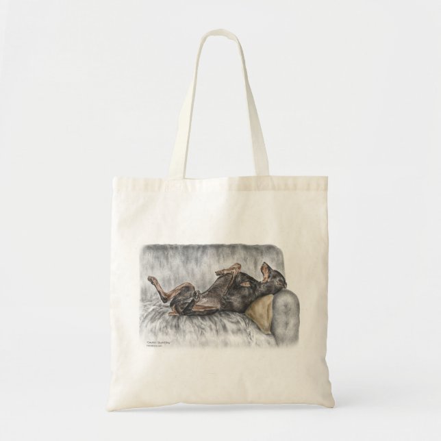 Tote Bag Doberman drôle sur Sofa (Devant)
