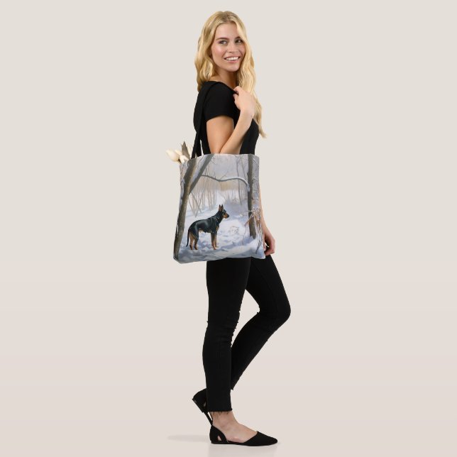Tote Bag Doberman Pinscher Laisser Neige Noël (Sur le modèle)