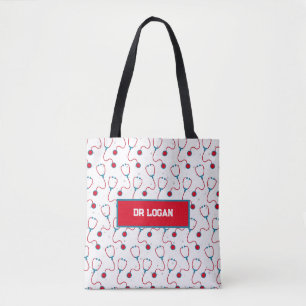 Tote Bag Docteur nom personnalisé stethoscope cadeau médica