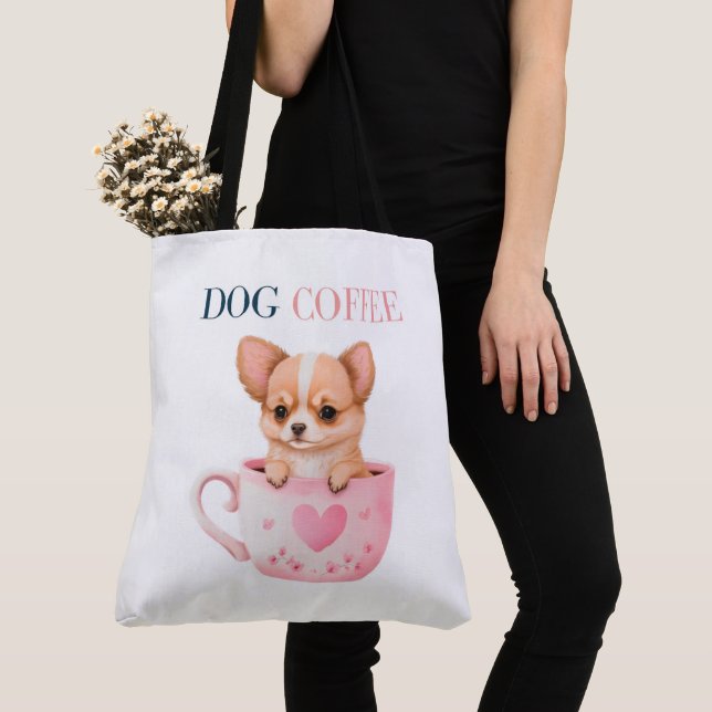 Tote Bag Dog Coffee (Close Up)