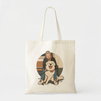 Tote Bag Dog Mom Hugging Fluffy Puppy Cute Pet Moment