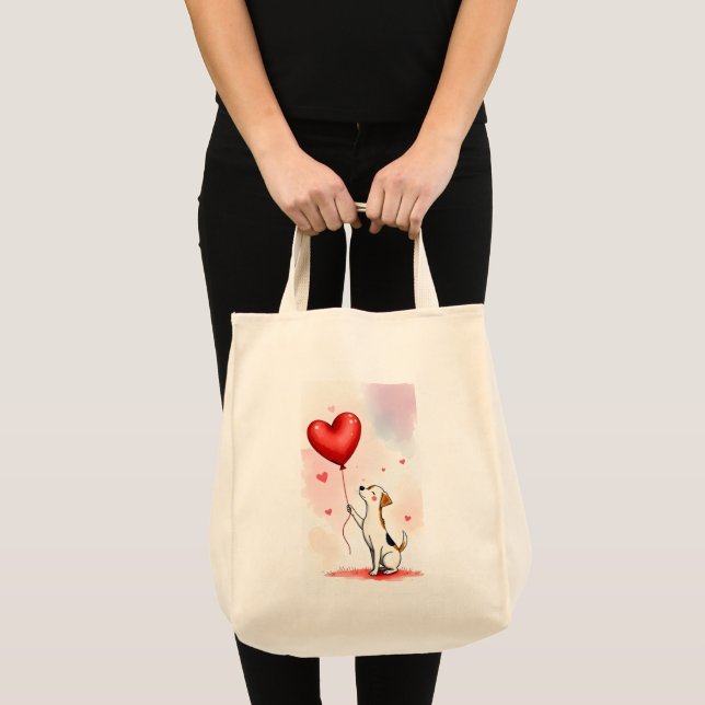 Tote Bag Dog Pink Hearts  (Devant (produit))