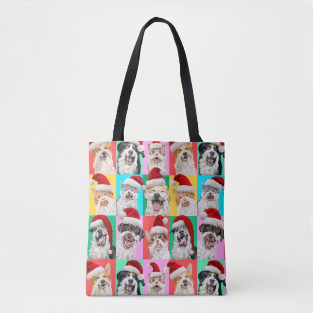 Tote Bag Dogs and Cats with Santa Beard (Devant)