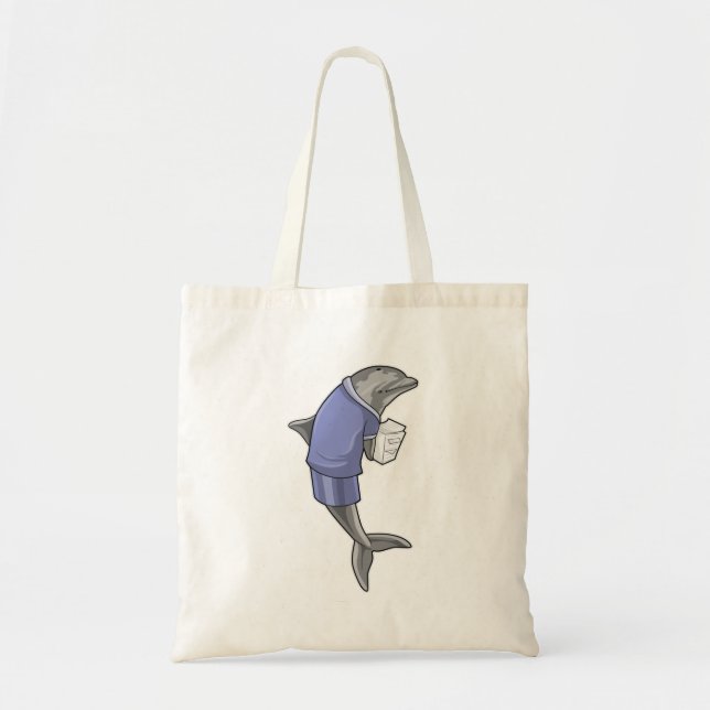 Tote Bag Dolphin as Secretary with Stack of paper (Devant)