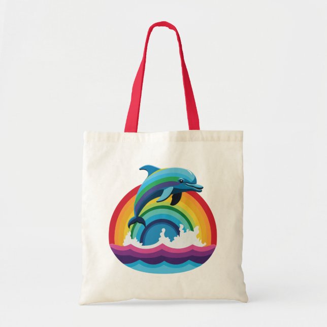 Tote Bag Dolphin Flippin au-dessus de l'arc-en-ciel (Devant)