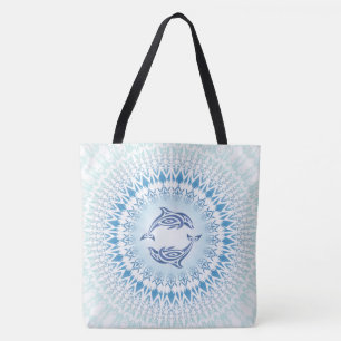 Tote Bag Dolphins Mandala Bleu Blanc Maritime
