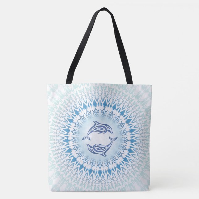 Tote Bag Dolphins Mandala Bleu Blanc Maritime (Devant)
