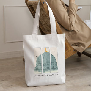 Tote Bag Dôme vert de Masjid an-Nabi Triptyque aquarelle