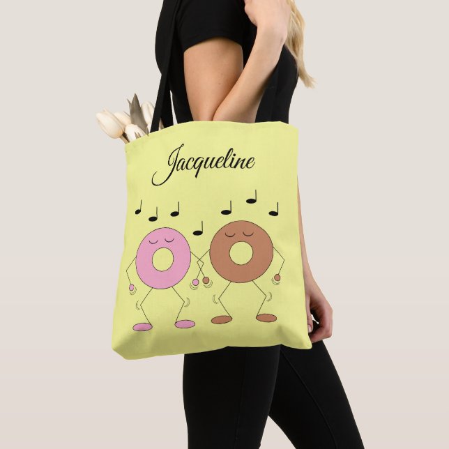 Tote Bag Donuts dansants Jaune clair (De près)