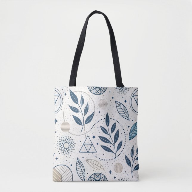 Tote Bag Doodle Botanique Bleu géométrique (Devant)