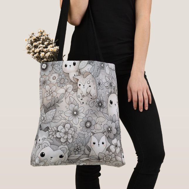 Tote Bag Doodle Collection d'animaux Abstraits (De près)