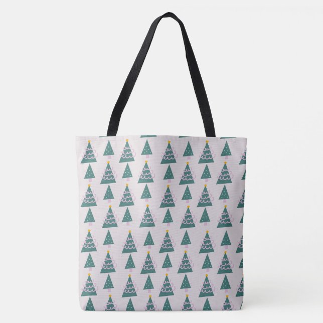 Tote Bag Doodle d'arbres mignons rose vert (Devant)