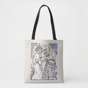 Tote Bag Doodle Sketch Leia & R2-D2 sur Death Star
