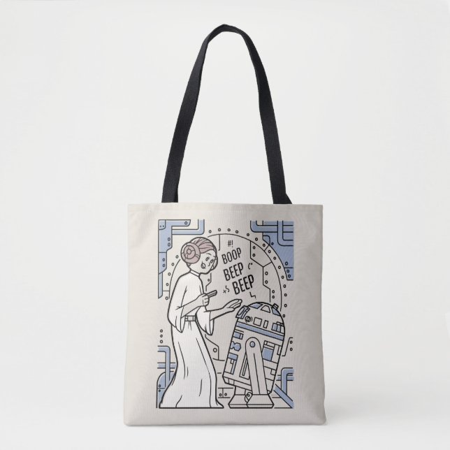 Tote Bag Doodle Sketch Leia & R2-D2 sur Death Star (Devant)