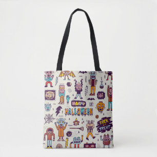 Tote Bag Doodles d'Halloween, bande dessinée délirante sans