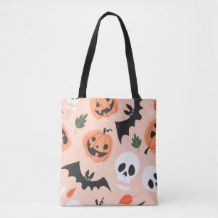 Tote Bag Doodles d'Halloween, citrouilles, chauves-souris m
