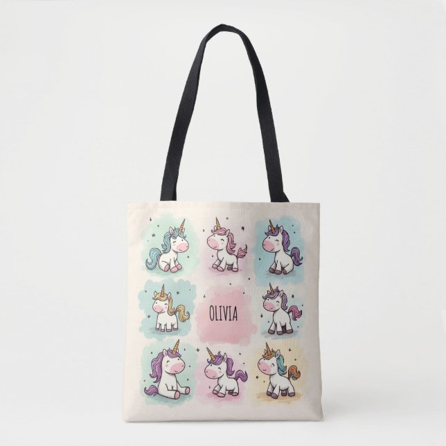 Tote Bag Doodles Unicorne Whimsical mignon (Devant)
