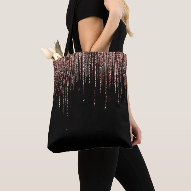 Tote Bag Dory Rose Noire Gold Sparkly Glitter Fringe (De près)
