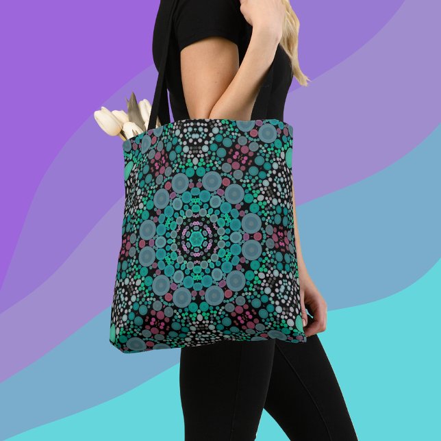 Tote Bag Dot Mandala Fleur vert bleu et rouge (Créateur téléchargé)