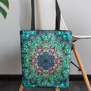 Tote Bag Dot Mandala Flower bleu vert et rose