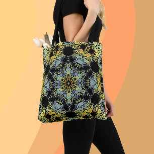 Tote Bag Dot Mandala Flower Jaune Bleu et gris