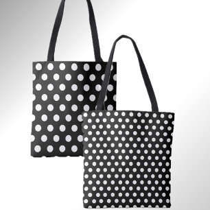 Tote Bag Double Dots amusants Noir avec blanc Polka Dot Fou