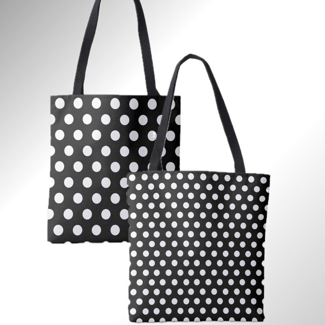 Tote Bag Double Dots amusants Noir avec blanc Polka Dot Fou (Fun dot print in classic black and white. Two styles on one bag. )
