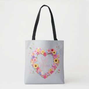 Tote Bag Douce Maman – Cœur Floral Coloré de la Maternité