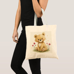 Tote Bag Douce petite Teddy dans un jardin étoilé