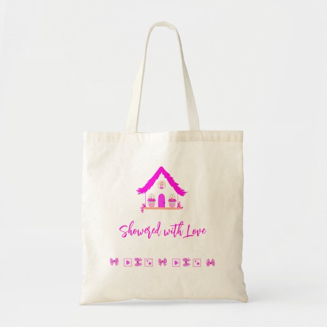Tote Bag Douche avec Love baby shower maison rose (Devant)