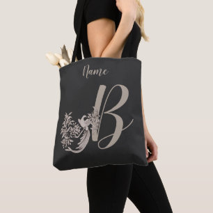 Tote Bag Dove Elegant Monogramme Initiale B Personnalisé