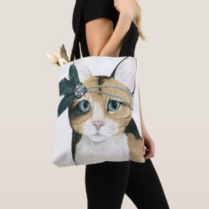 Tote Bag Downton Cat Bejeweled With Feathers