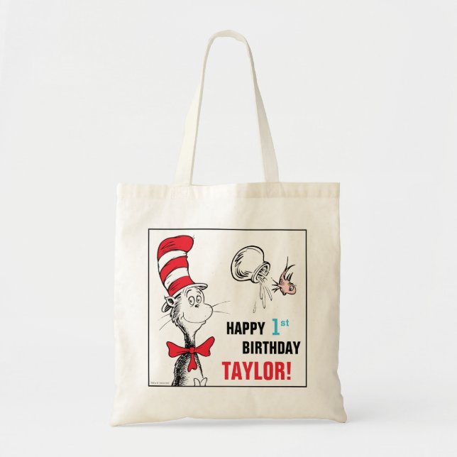 Tote Bag Dr Seuss | Chat à l'anniversaire du Casquette (Devant)