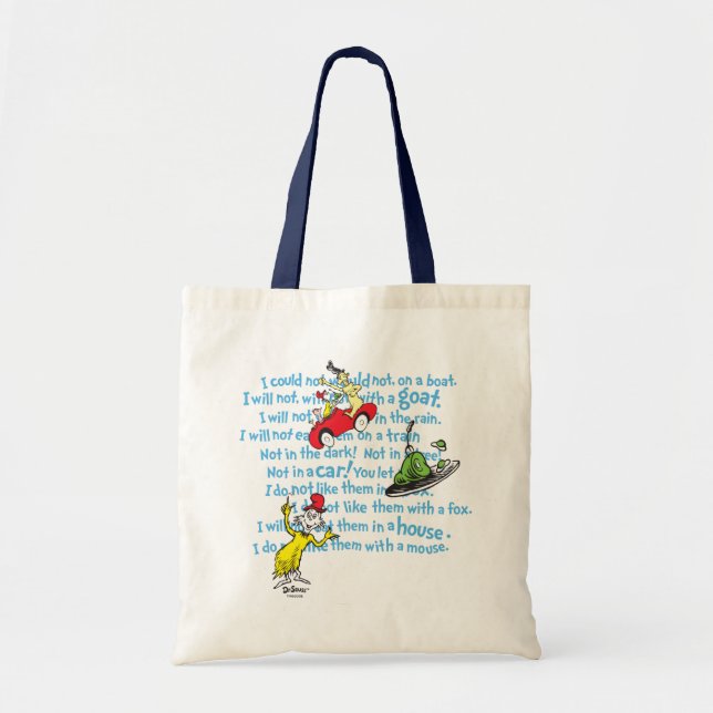 Tote Bag Dr Seuss | Oeufs verts et Motif de livres de conte (Devant)