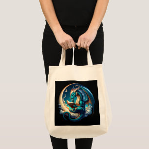 Tote Bag Dragon Bookworm, Lecture au clair de lune