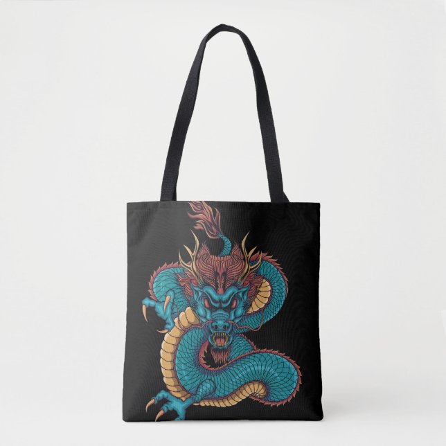 Tote Bag dragon chinois bleu (Devant)