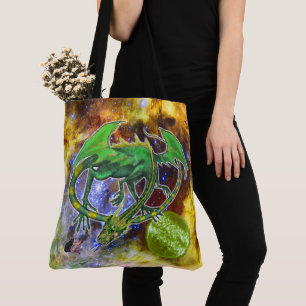 Tote Bag Dragon Cosmique Émeraude