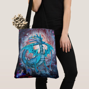 Tote Bag Dragon Cosmique Turquoise