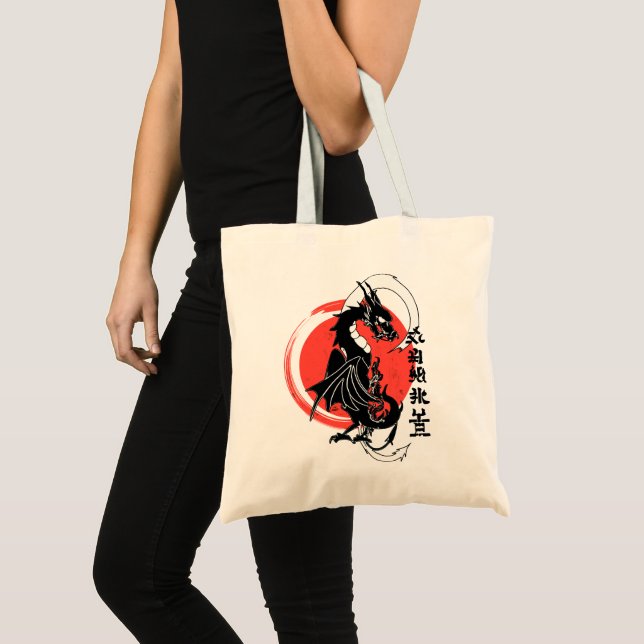 Tote Bag Dragon noir, lune rouge (Devant (produit))