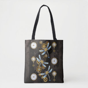 Tote Bag Dragonflies de Steampunk sur arrière - plan rayé b
