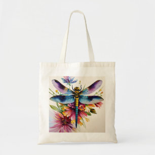 Tote Bag Dragonfly Floral Multicolor Art