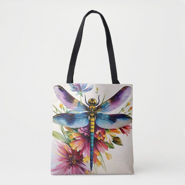 Tote Bag Dragonfly Floral Multicolor Art (Devant)