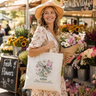 Tote Bag Dragonfly personnalisé Fleur de naissance d'avril 